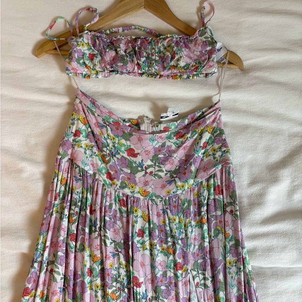 Sky to Moon Floral Two-Piece Crop Top & Maxi Skirt Set